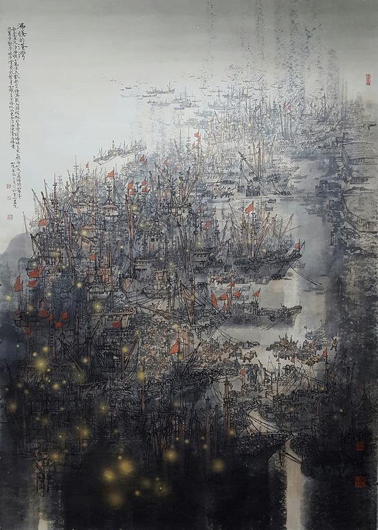 渔舟唱晚系列之二/沸腾港湾 240×180cm