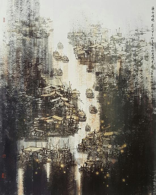 渔舟唱晚系列之一/渔舟唱晚 240×180cm