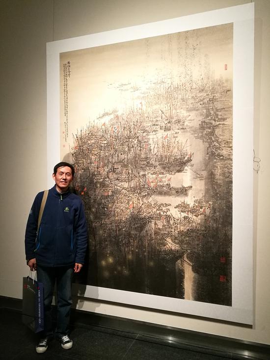 高鸣在“中国精神——2016中国百家金陵画展（中国画）”展览现场