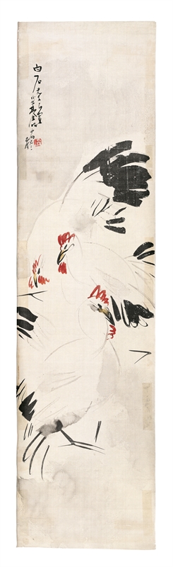 林风眠《鸡图》1931年 166.5X44CM 北京画院藏