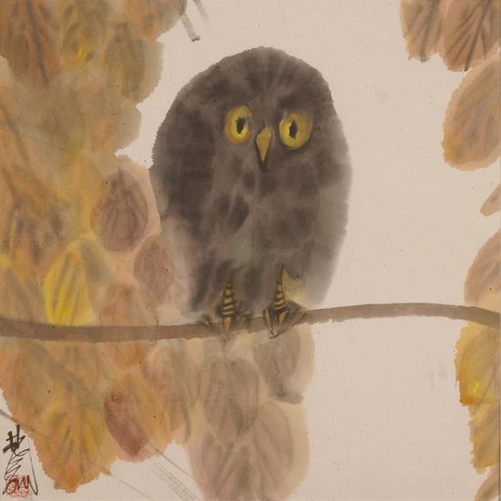 林风眠 《猫头鹰》 1960年代 纸本设色 45x45cm中华艺术宫藏