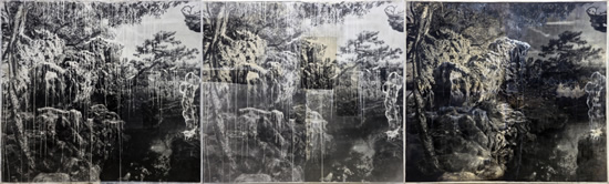 邵文欢，变暖的风景系列——园林，180x200cm＊3联，2016年