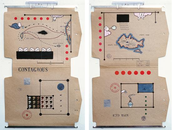 《启示录图6号8号》1996，综合材料，档案夹，58×36cm