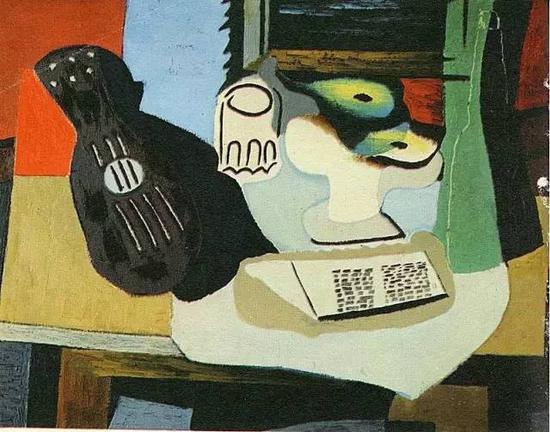 畢加索 Picasso - 吉他、玻璃瓶與果盤 Guitar, Glass and Fruit Dish with Fruit