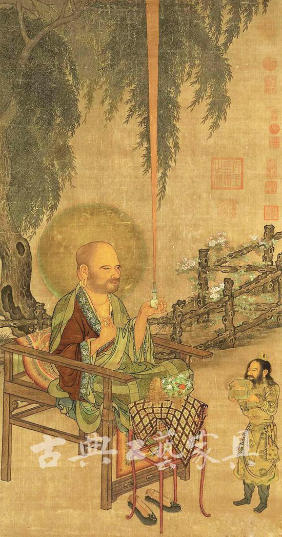 图2 南宋 刘松年《罗汉图》，绢本设色，纵107厘米，横56厘米（台北故宫博物院藏）