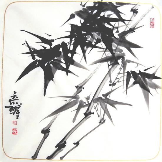 张彦醒,竹报平安节,纸本设色,38x38cm