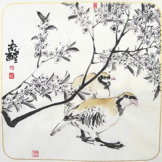 张彦醒，岁岁平安，纸本设色，38x38cm