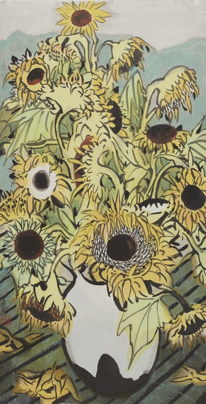 《向日葵》138X69cm－2015年－－水墨纸本设色.