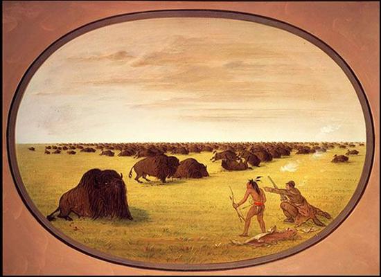 George Catlin 《Indian Attacking Buffalo, 1861》