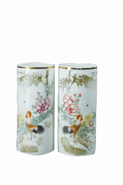 藏品：民國景德鎮(zhèn)窯粉花卉公雞瓷帽筒

　　（現(xiàn)藏于寧波博物館，未定級）