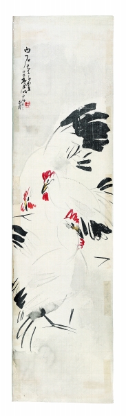 林风眠《鸡图》,1931年,166.5×44cm,北京画院藏