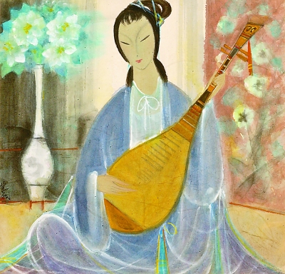 林风眠《琵琶仕女》,1960年代,66×68cm,中华艺术宫藏