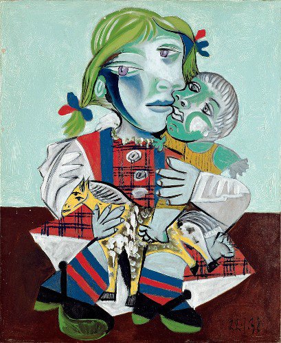 　　　毕加索， 《Maya à lapoupée et au cheval》， 1938。图片：Courtesy：? 2016 Estate of Pablo Picasso / Artists RightsSociety。 （ARS）， New York。 Photo by Béatrice Hatala