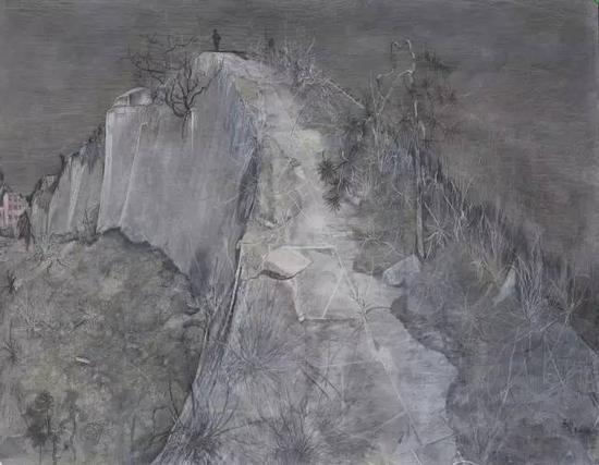王顷，《一个冬天》，纸本丙烯、炭笔，85×109cm，2014