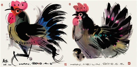 韩美林 《丁酉年》鸡票原稿图