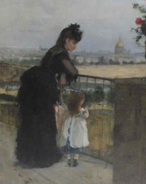 　　贝尔特·莫里索，《阳台上的女人与小孩》， 1872 年作，估价： 1，500，000-2，000，000 英镑，图源佳士得