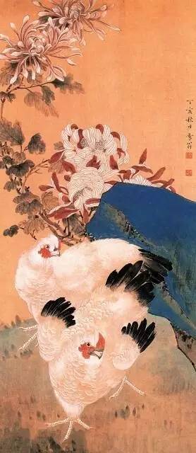 秋菊白鸡（国画） 77.5×34厘米 1947年 

陈之佛 江苏省美术馆藏