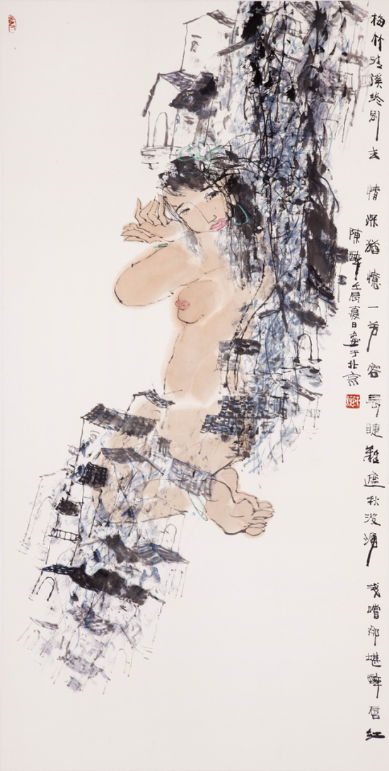 18 陈醉《梅竹清溪》 2012年 138× 68cm