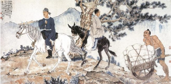 徐悲鸿《六朝人诗意图》,水墨设色纸本作品, 1939年作。101 x 202 cm