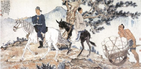 徐悲鸿《六朝人诗意图》，水墨设色纸本作品, 1939年作。101 x 202 cm