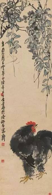 紫藤鸡（国画） 113×30.5厘米 1921年 

陈半丁、王云 中国美术馆藏