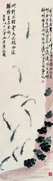 雏鸡小鱼(国画) 142×41.5厘米 1926年
齐白石 北京画院藏
