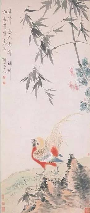 锦鸡竹菊图轴（国画） 106.8×47.2厘米 

清 华喦 上海博物馆藏