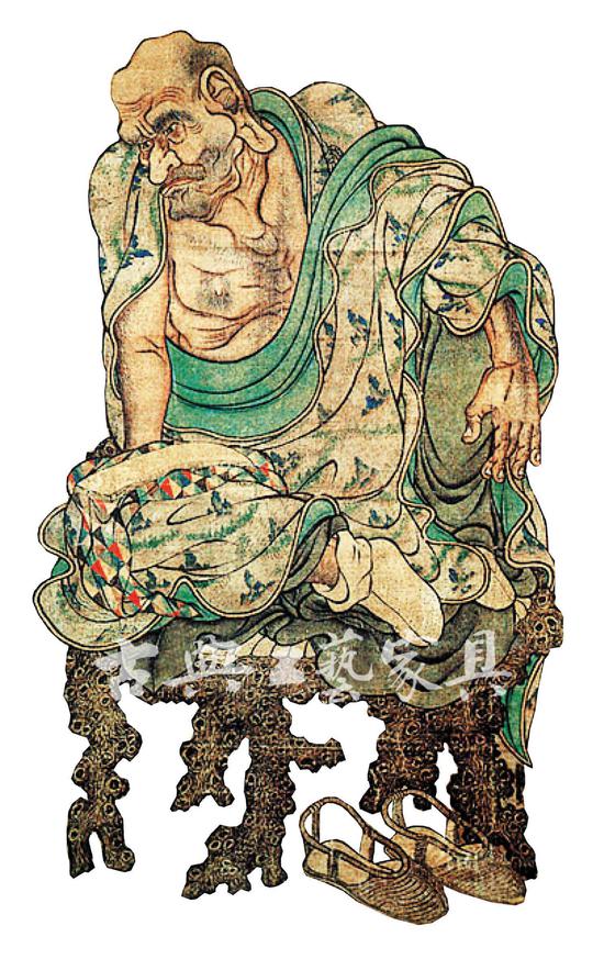 罗汉像之三》中的树根凳,原画绢本设色,纵129厘米,横66厘米(日本高台