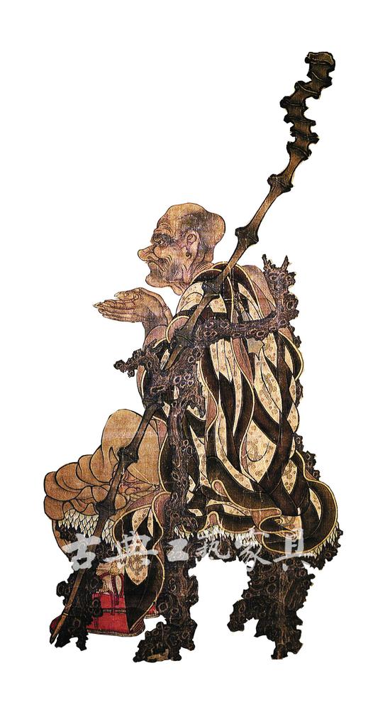 　　图6 南宋 佚名《十六罗汉像之四》中的树根靠背椅，原画绢本设色，纵129厘米，横66厘米（日本高台寺藏）。