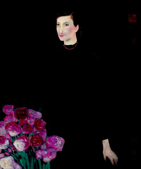 杨佴旻《红玫瑰》 73.5X61.3cm 2002纸本设色