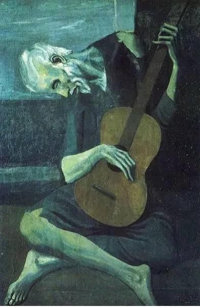 《弹吉他的失明老人》，毕加索蓝色时期作品，1903年。图片来源于网络