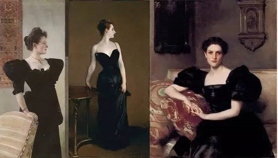 　　《Marie Breunig夫人像》， 克林姆特，1894年；《X夫人像》， 萨金特，1884年；《Elizabeth Winthrop Chanler夫人像》， 萨金特，1893年（从左到右）。图片来源于网络