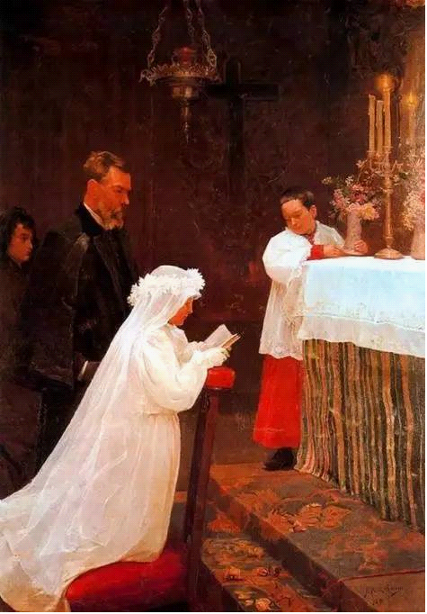 《第一次圣餐》， 毕加索，1896年。图片来源于网络