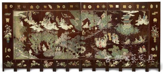 17世纪 双面中国雕漆屏风（12扇，每扇尺寸252 x45厘米，法国藏家罗汉先生藏）