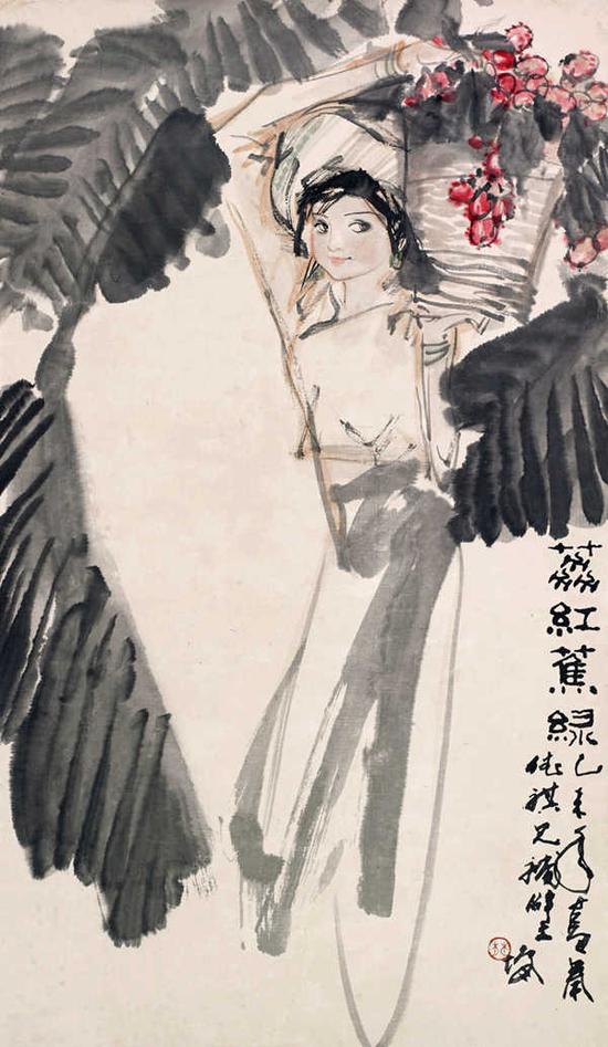 林墉 荔红蕉绿  镜片 设色纸本  67×38.5cm