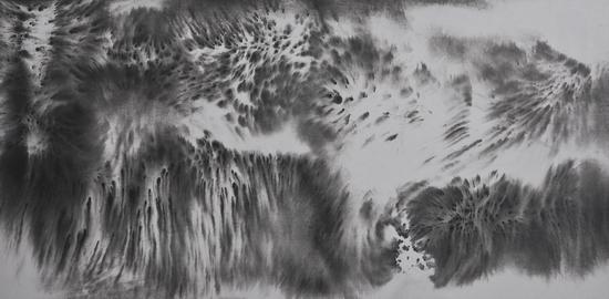韩言松，无题，纸本水墨，65 x 132cm，2016
