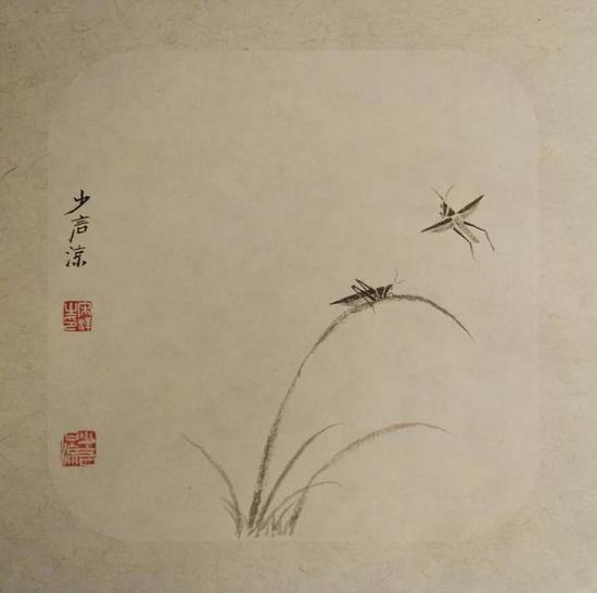 图2：宋洋国画作品《草虫图之二》