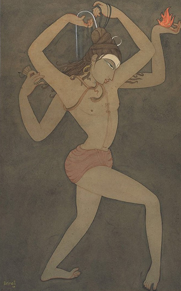 纽约大都会博物馆正在展出的一幅印度艺术家作品,描绘了湿婆以发缕导流从天而降的恒河之水。