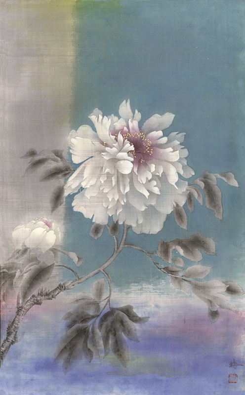 傅春梅  水中花系列 NO 9 39x65cm 绢本 2015年