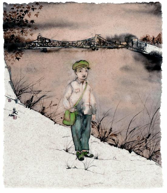 　　青春在海河畔 Youth on the Banks of the Hai River  65×55cm  2014  纸本水墨 Ink and wash on paper