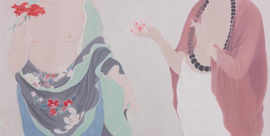 10刘少媛-《斗花》-69cm×138cm-绢本设色-2016