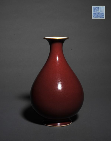 清乾隆 红釉玉壶春瓶 H:30cm