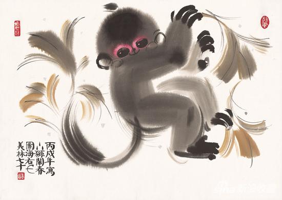 《Monkey》；Material Xuan paper, ink and wash；Size： 54×38cm；Time 2006