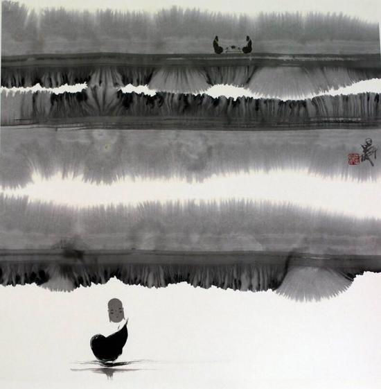 《水澹生烟色》，纸本水墨，68×68cm，2014年《水澹生烟色》，纸本水墨，68×68cm，2014年