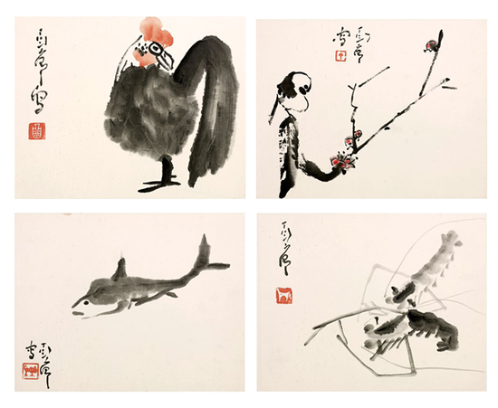 丁衍庸 花鸟八开(选四开) 册页 设色纸本 27×34cm×8