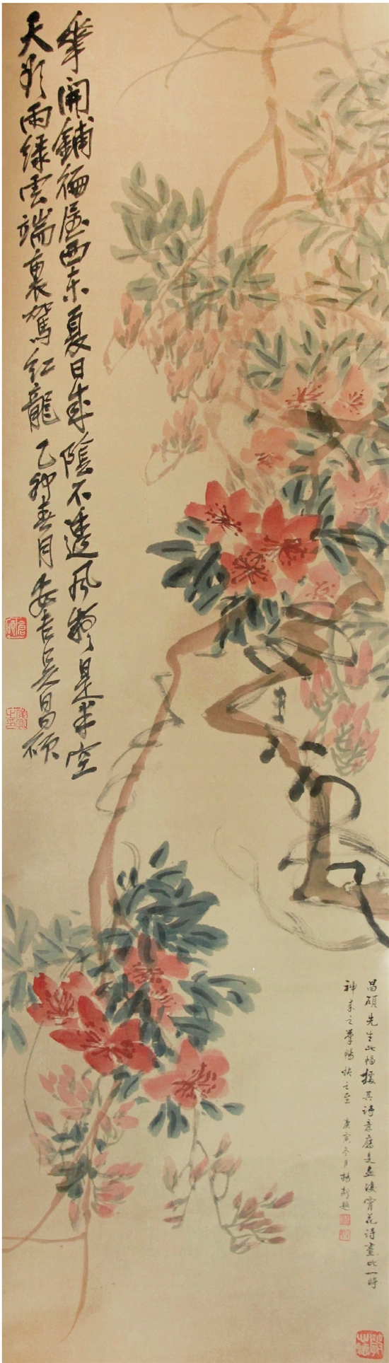 吴昌硕 凌霄花图 135.5×39.5cm