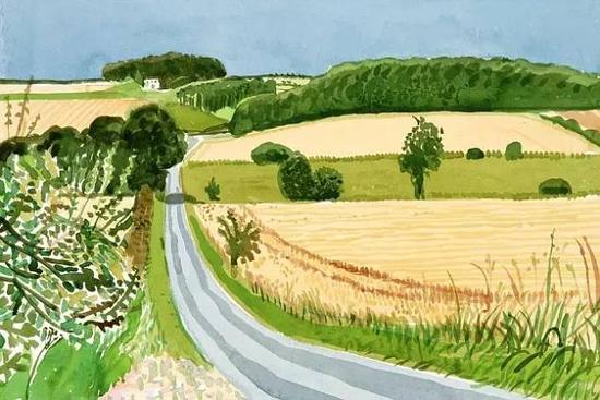 David Hockney, Four Roads and Cornfields