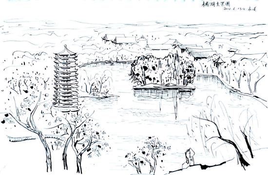 《未名湖全景图》2012速写 30cm x 40cm