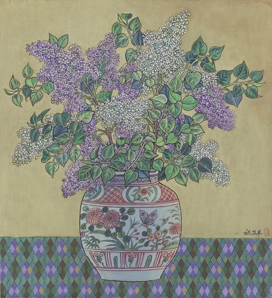 祝大年 丁香 工笔重彩 84×77cm 1990年代