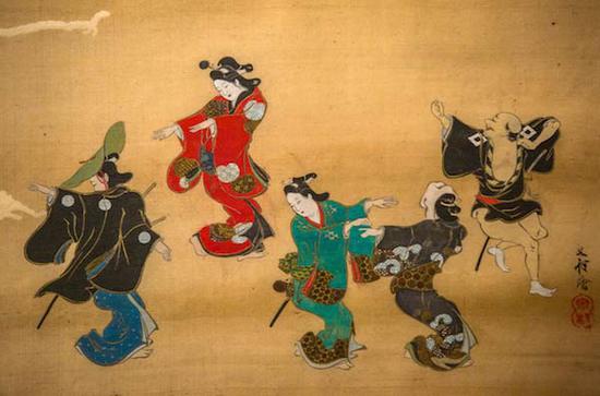 《歌舞伎舞蹈》（Dancing in a Kabuki Performance），Kaian （Megata Morimichi），1800s